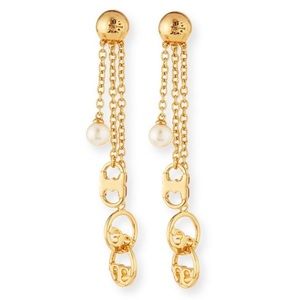 TORY BURCH • Multi Logo Dangle Pearl Drop Earrings